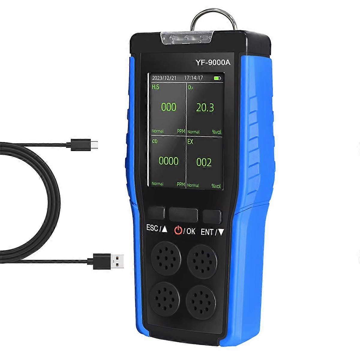 Handheld Gas Detector, O2 EX H2S CO Gas Analyzer, Air Quality Monitor Industrial Safety, Gas Sensor