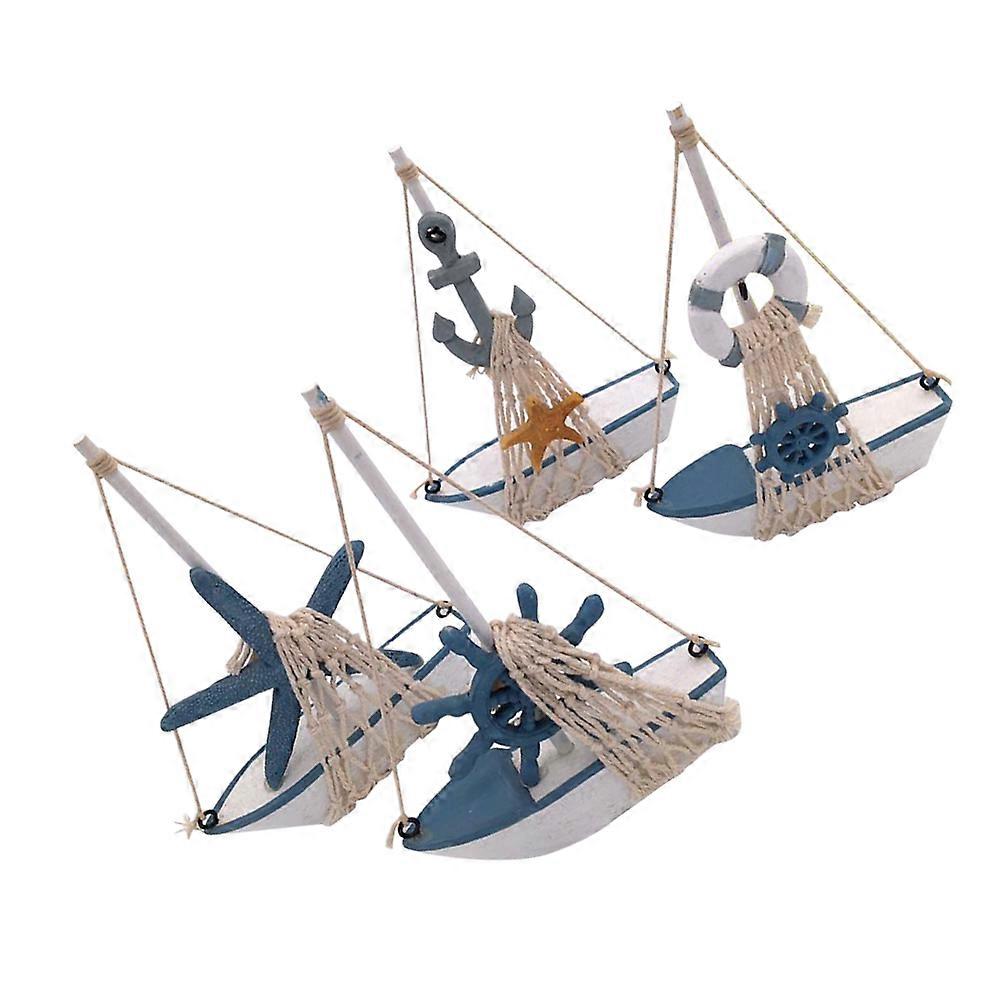 Sail Boat Adornment Resin Ornament for Decoration 4Pcs Creative Set