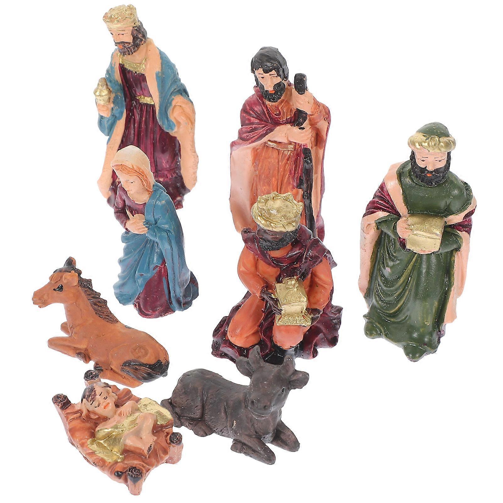 Christmas Nativity Scene Props 3 Sets Figurine Statues Suitable For Home Office Church Decorative Items Display 8Pcs/Set