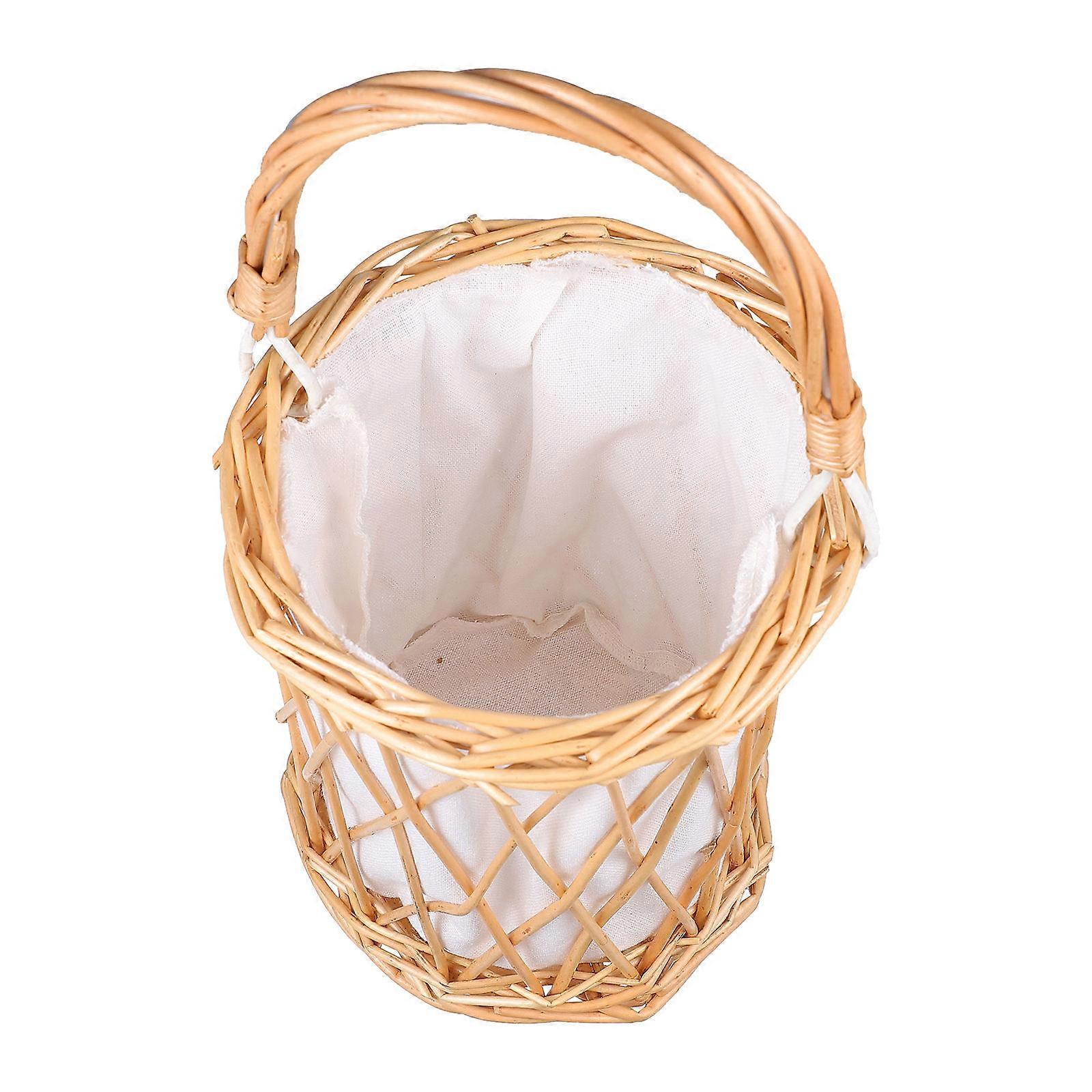 Rattan Flower Basket Storage Woven Bin Home Decor Round Handle 1Set