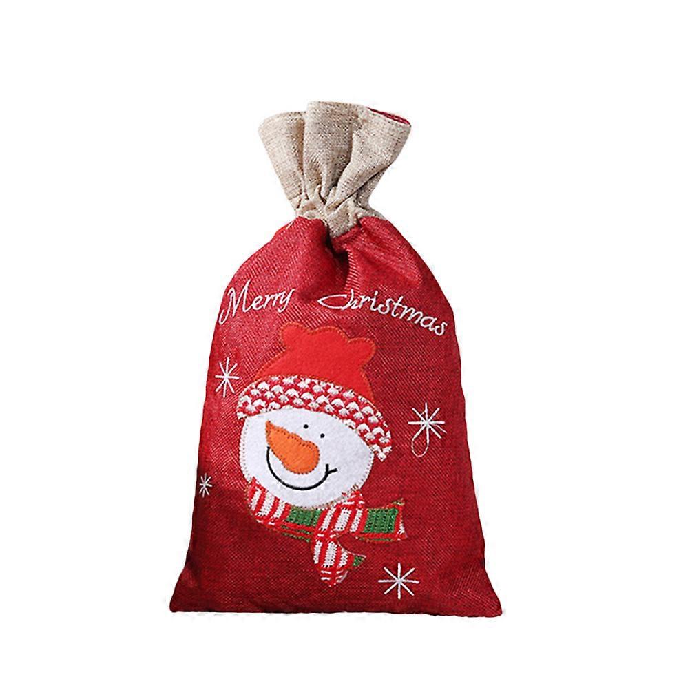 Christmas Bag Linen Drawstring Gift Bag for Storage 2Pcs Snowman Design