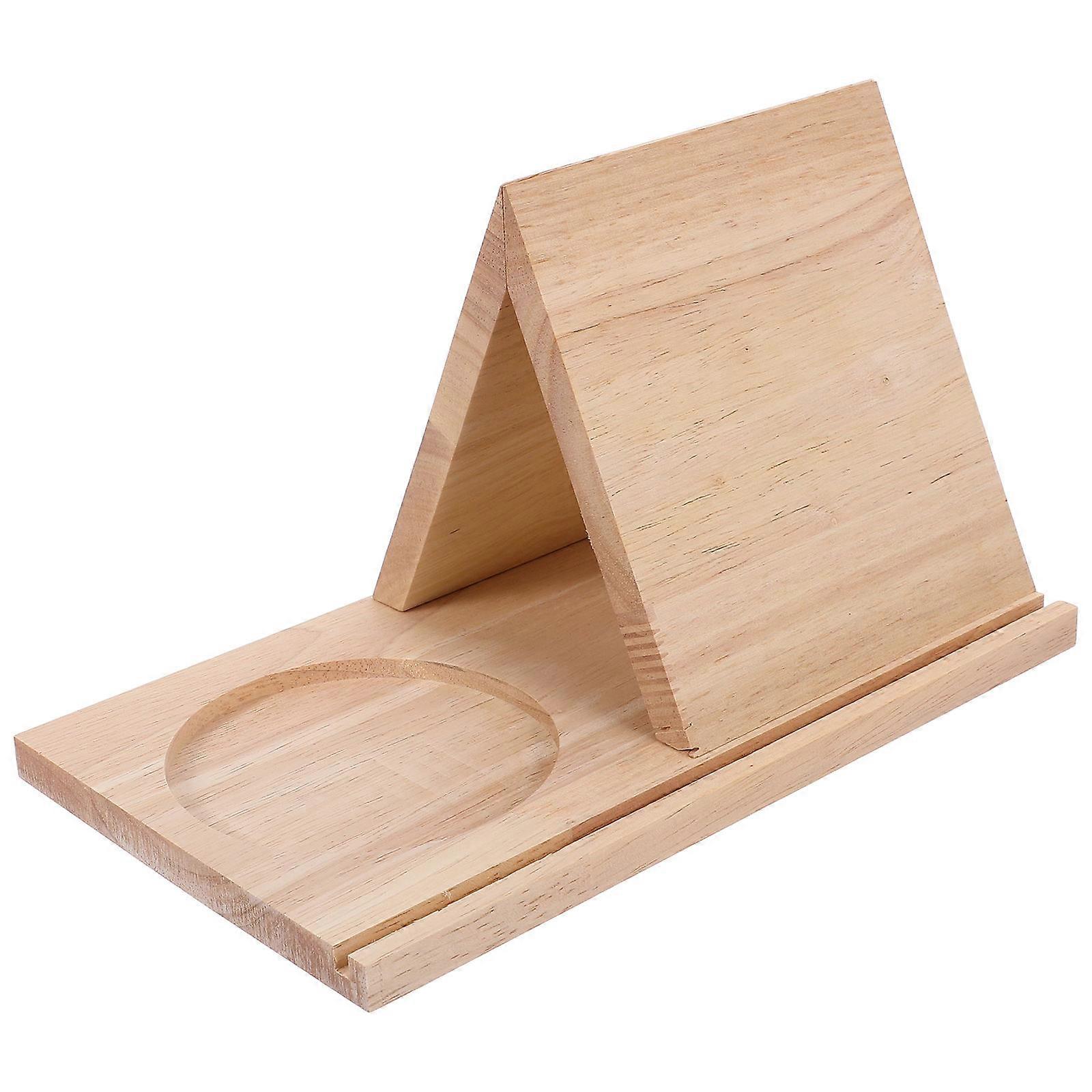 Wooden Book Stand with Cup Holder for Home 3Pcs Multiuse Triangle Shelf