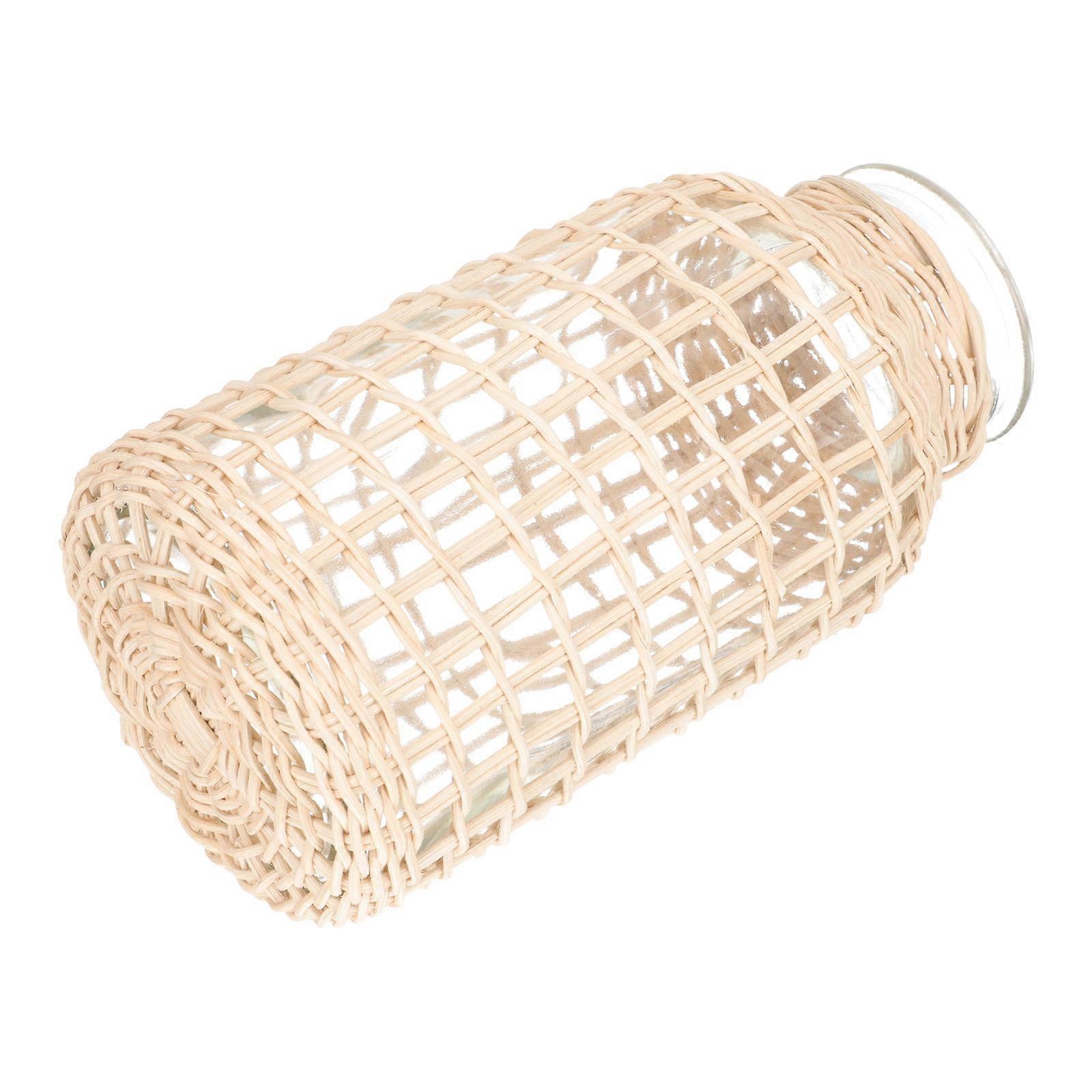 Small Rustic Vase Decoration Home Office Woven Rattan Khaki 1Set