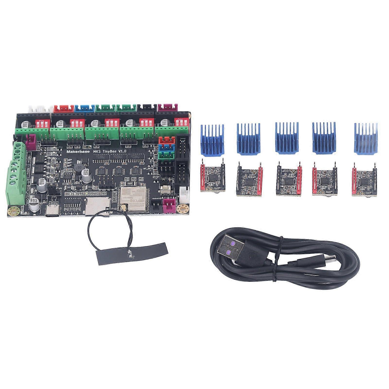 3D Printer Control Board for MKS TinyBee V1.0 Motherboard 5Pcs TMC2209 Stepper Motor Driver with Heat Sink DC1224V