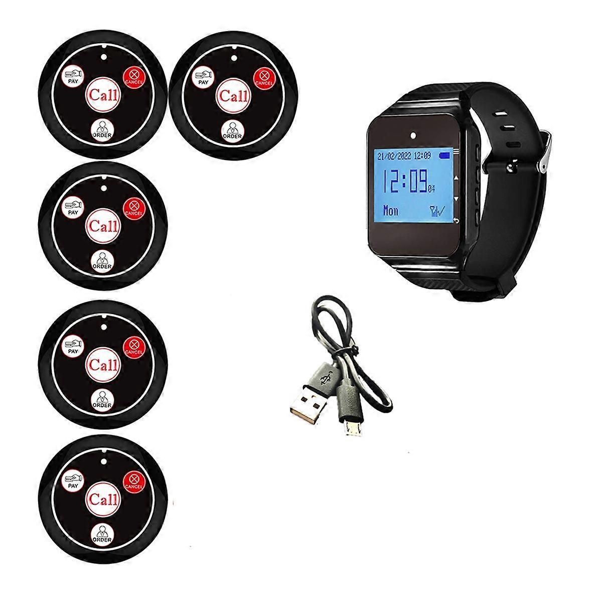 Wireless Restaurant Pager Calling System with Watch Call Button Black