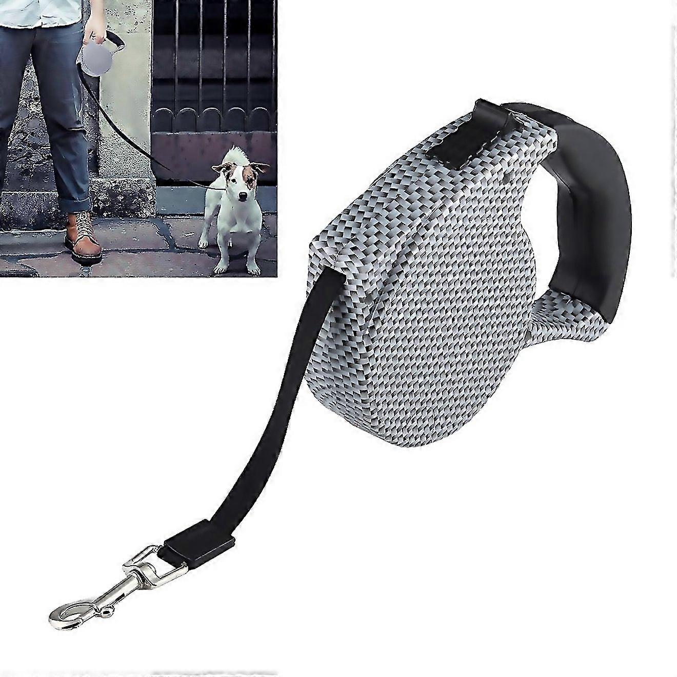 For 5m And Grid Pattern Easy Operation Retractable Dog Leashblack Black White