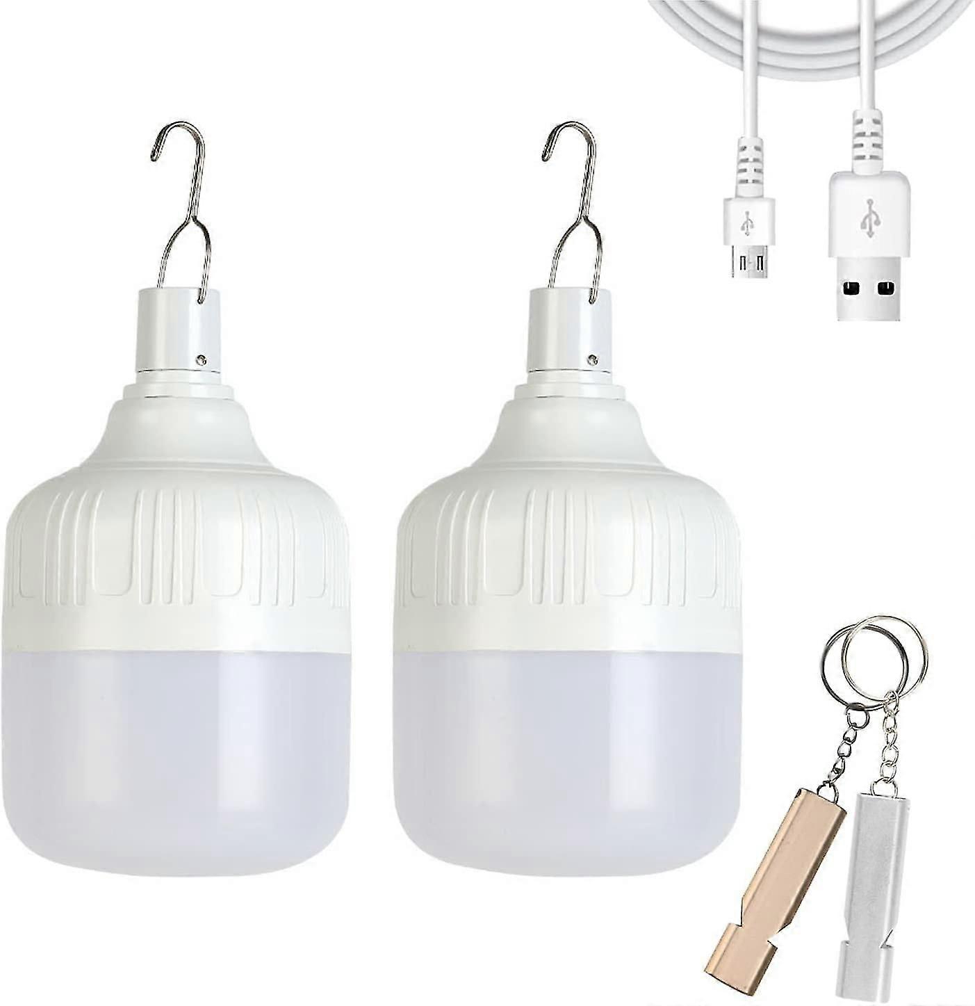 2pcs Camping Lights,camping Lantern Led Work Light Bulb Usb Rechargeable Lighting Dimmable,30w 2000 Lumens 5 Lighting Modes,portable Tent Light For Em