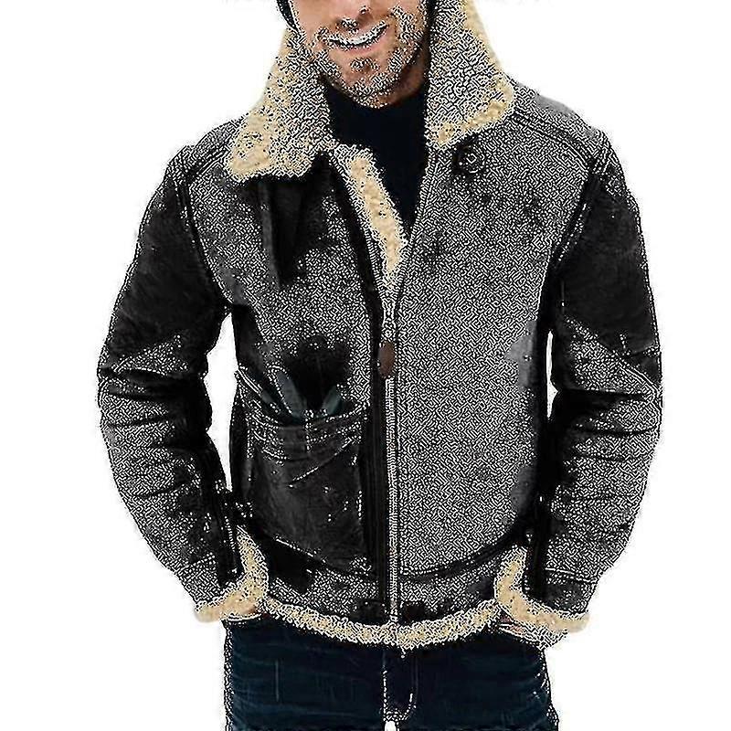 الشتاء الرجال جلد الغنم الفراء الجلود سترة سماكة باركا الصوف طية صدر طوق معطف