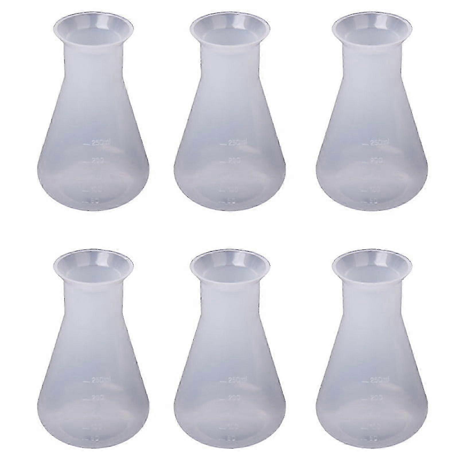 6X Plastic Transparent Laboratory Chemical Erlenmeyer Flasks Container Bottle - 250 Ml