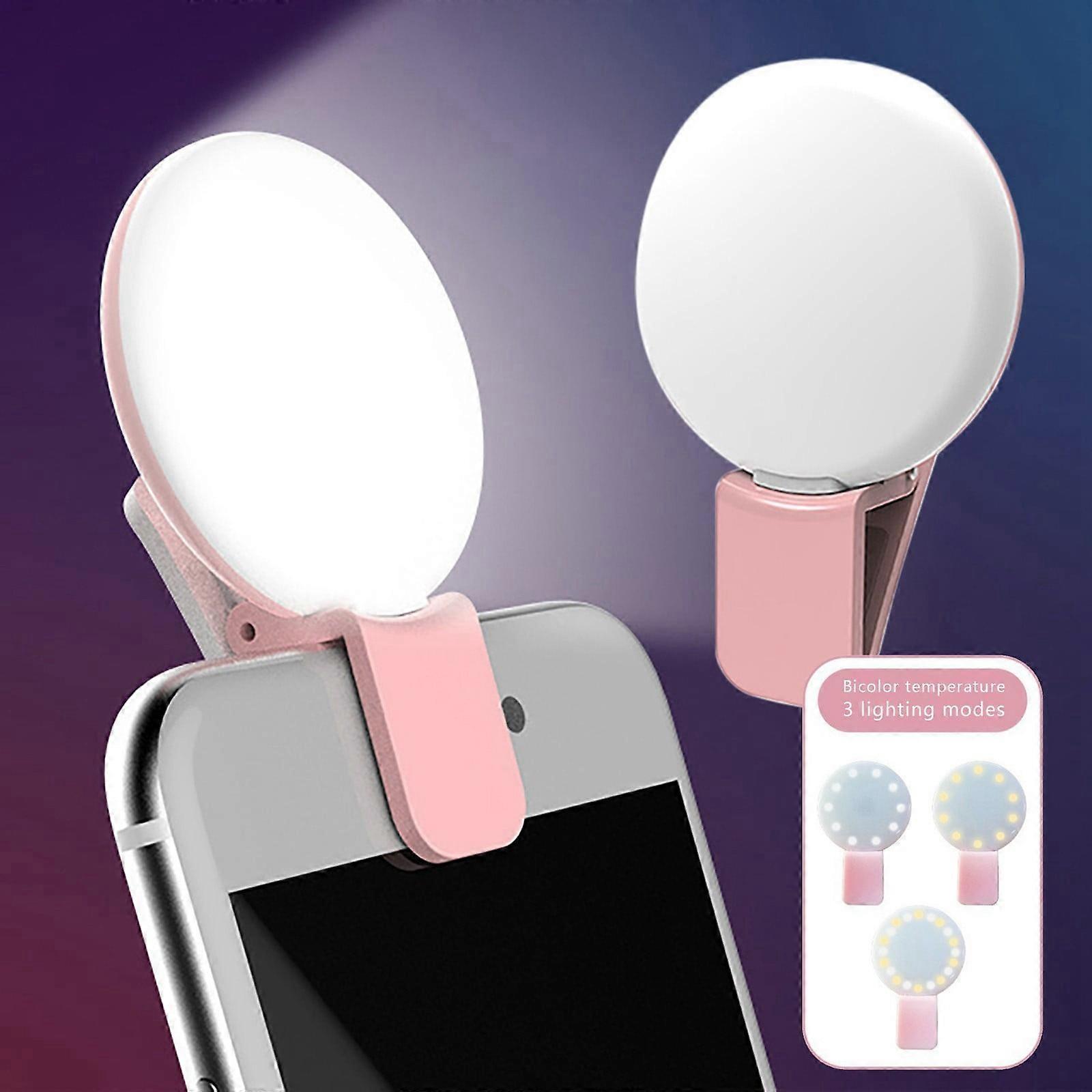 Mini Beauty Fill Light for Phone, 3+1 Adjustable Brightness, Dual Color Temp, Portable Round Selfie Flash, Compatible with Live Broadcast
