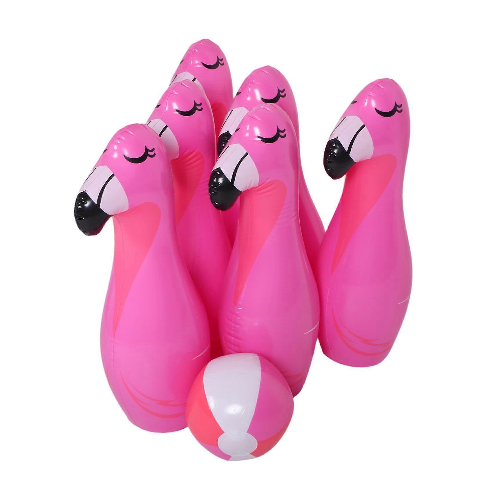 Inflatable Bowling Set  Giant Flamingo Theme, Outdoor And Indoor Party Game, Develops Coordination And Motor Skills