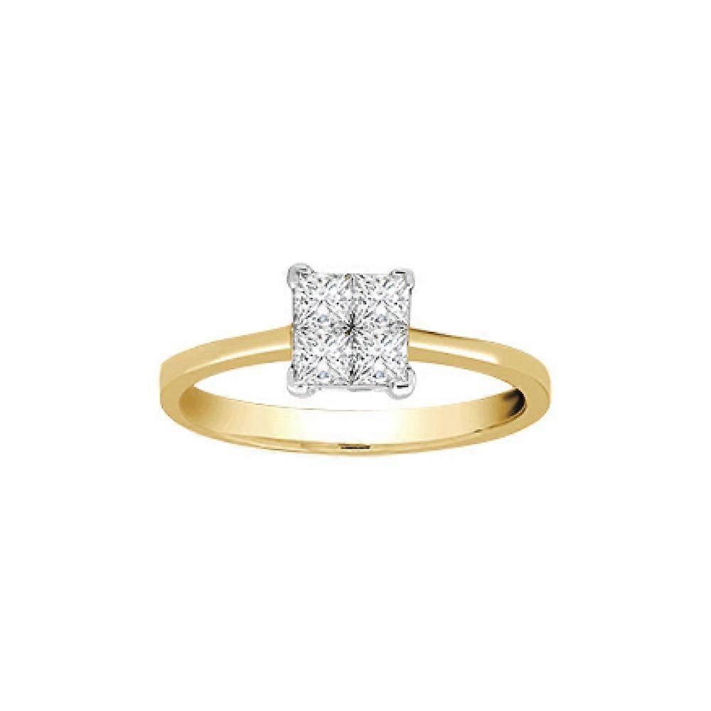 Jewelco Λονδίνο 18ct Χρυσό Ένταση Σύνολο Πριγκίπισσα G VS 0.5ct Διαμάντι 4 Πέτρα Ψευδαίσθηση Πασιέντζα Δαχτυλίδι 6mm