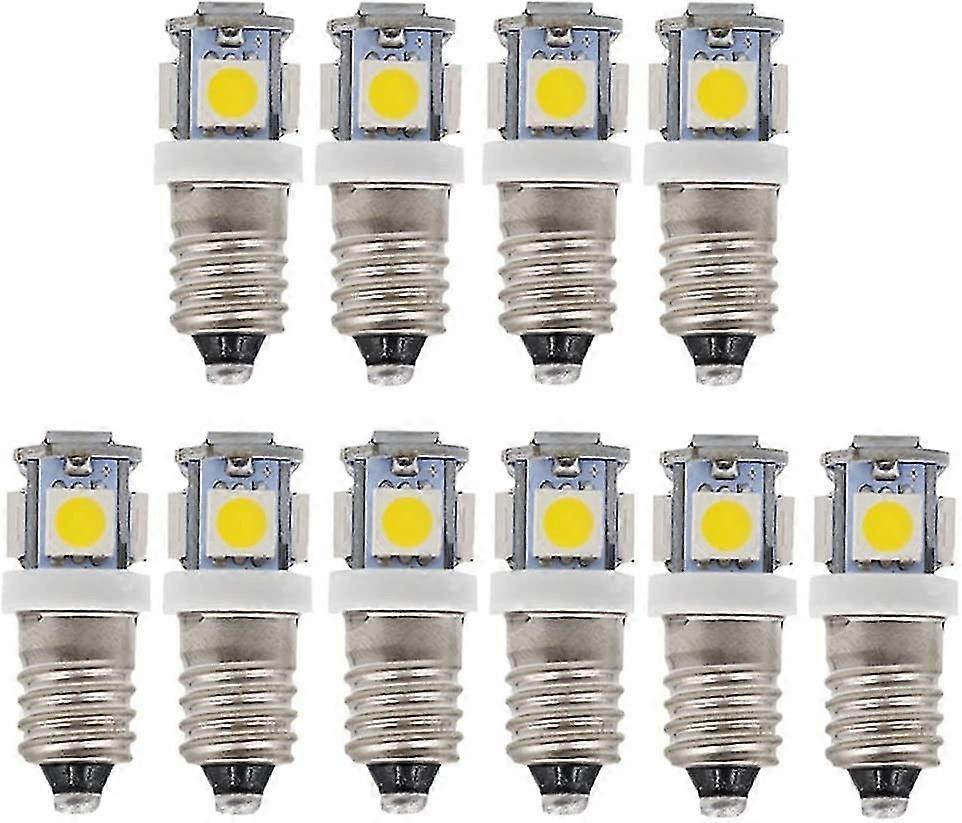 10 حزمة E10 9v بارد أبيض 5smd 5W ليد لمبات (بارد أبيض، 9v)