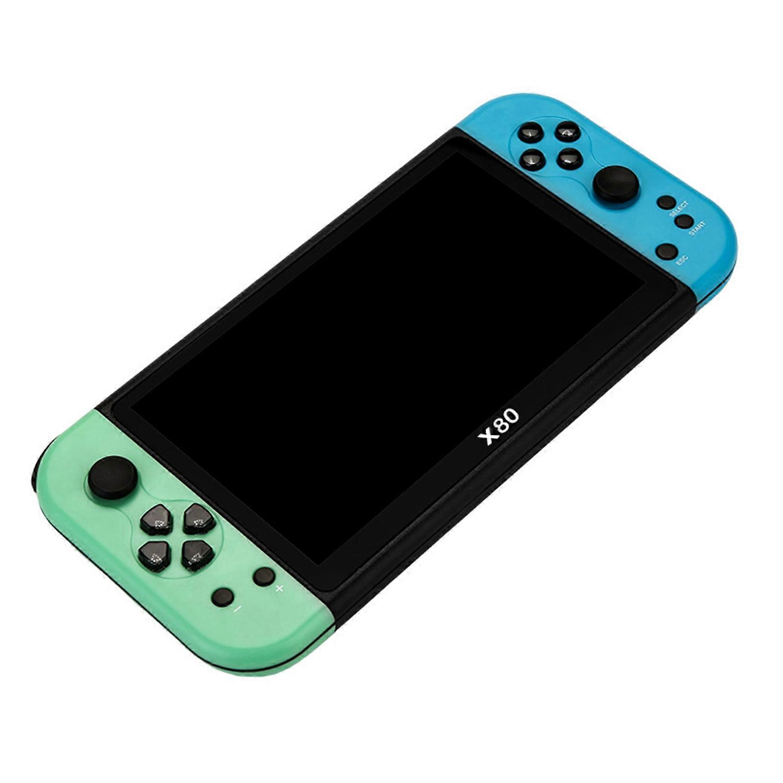 7 Inch Screen Handheld Game Consoles Cartridge Support Portable Retro Design Build In Double Joysticks for Kids  green blue