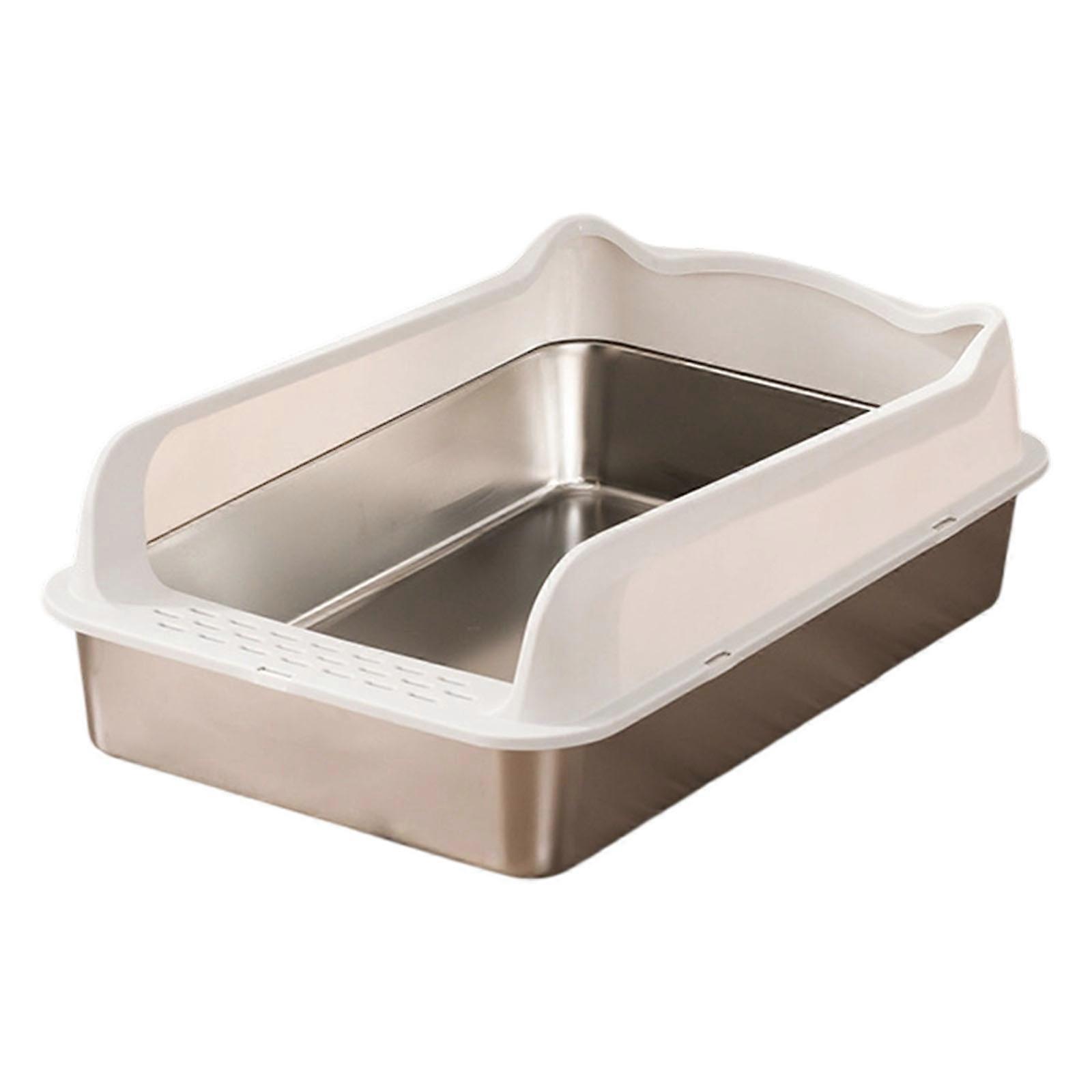 Odor Reducing Cats Toilet Bathroom With Deep Basin Antisplash Edges Ergonomic Entry Litter Box For Felines Comfortable  White