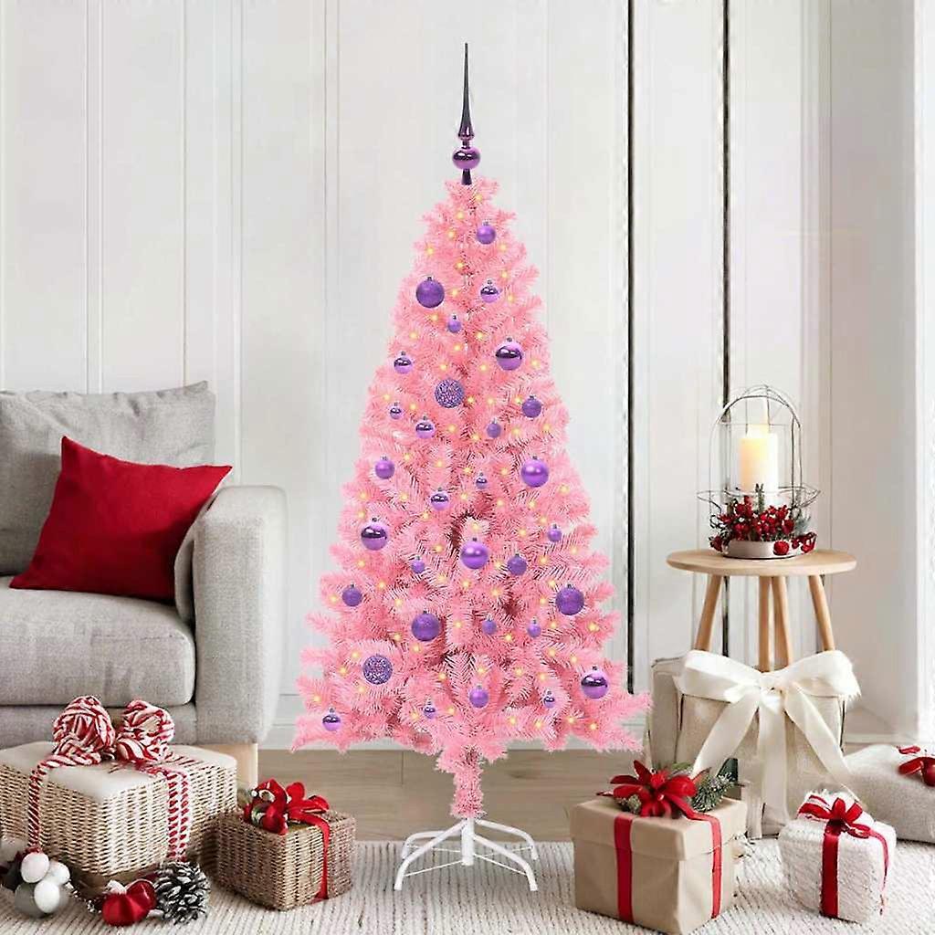 Christmas tree with 150 LEDs and stand, pink, 150 cm, PVC