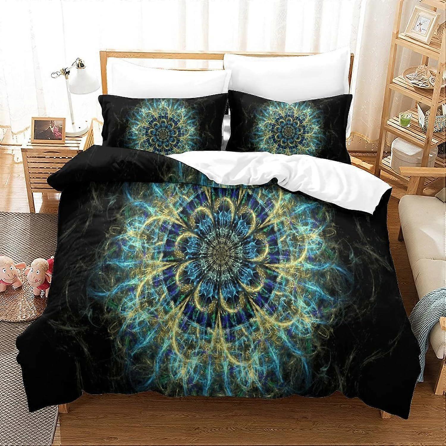 Mandala Boêmia 3D Print Duvet Capa Set Single Print Edredom Roupa de Cama Set Soft Boho Chic Mandala Flores Coloridas Flor Padrão Lightweigh