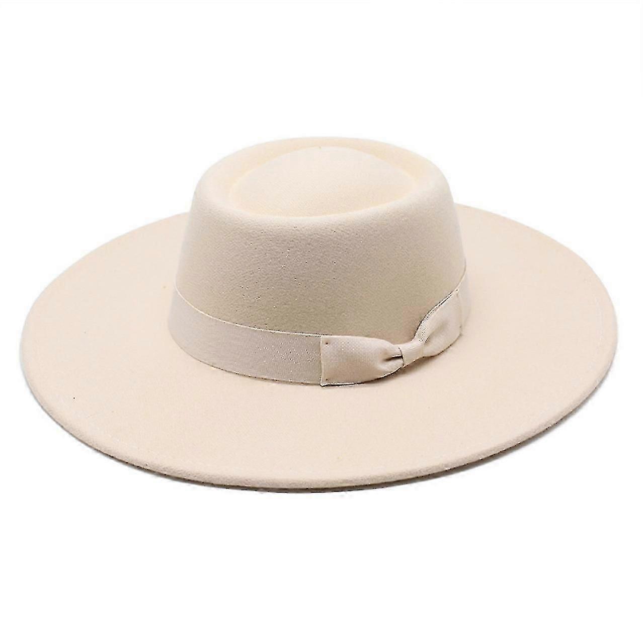 Chapeau melon en feutre de laine pour homme et femme, avec nœud papillon, style plat, bord large, léger, rétro, classique