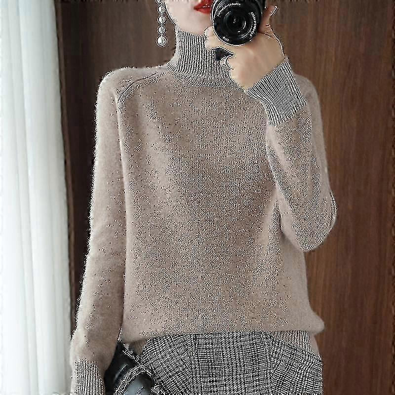 Vår, höst och vinter Kashmirtröja för kvinnor Turtleneck Pullover Slim Solid Color Högkvalitativ värme H