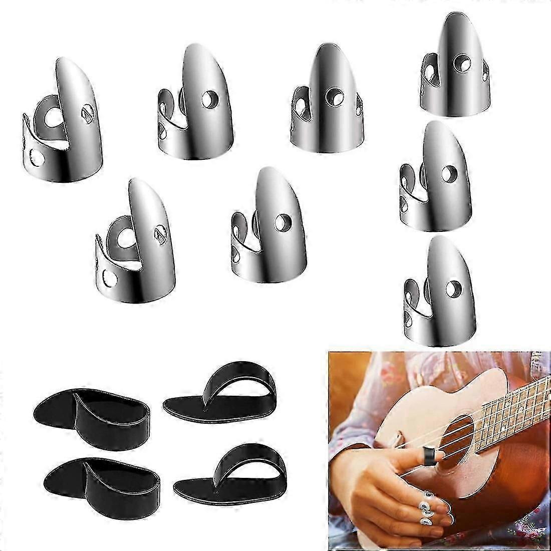 Ensemble de médiators pour guitare en acier, comprenant des médiators en acier inoxydable et des médiators en plastique pour le pouce, médiator réglable pour banjo