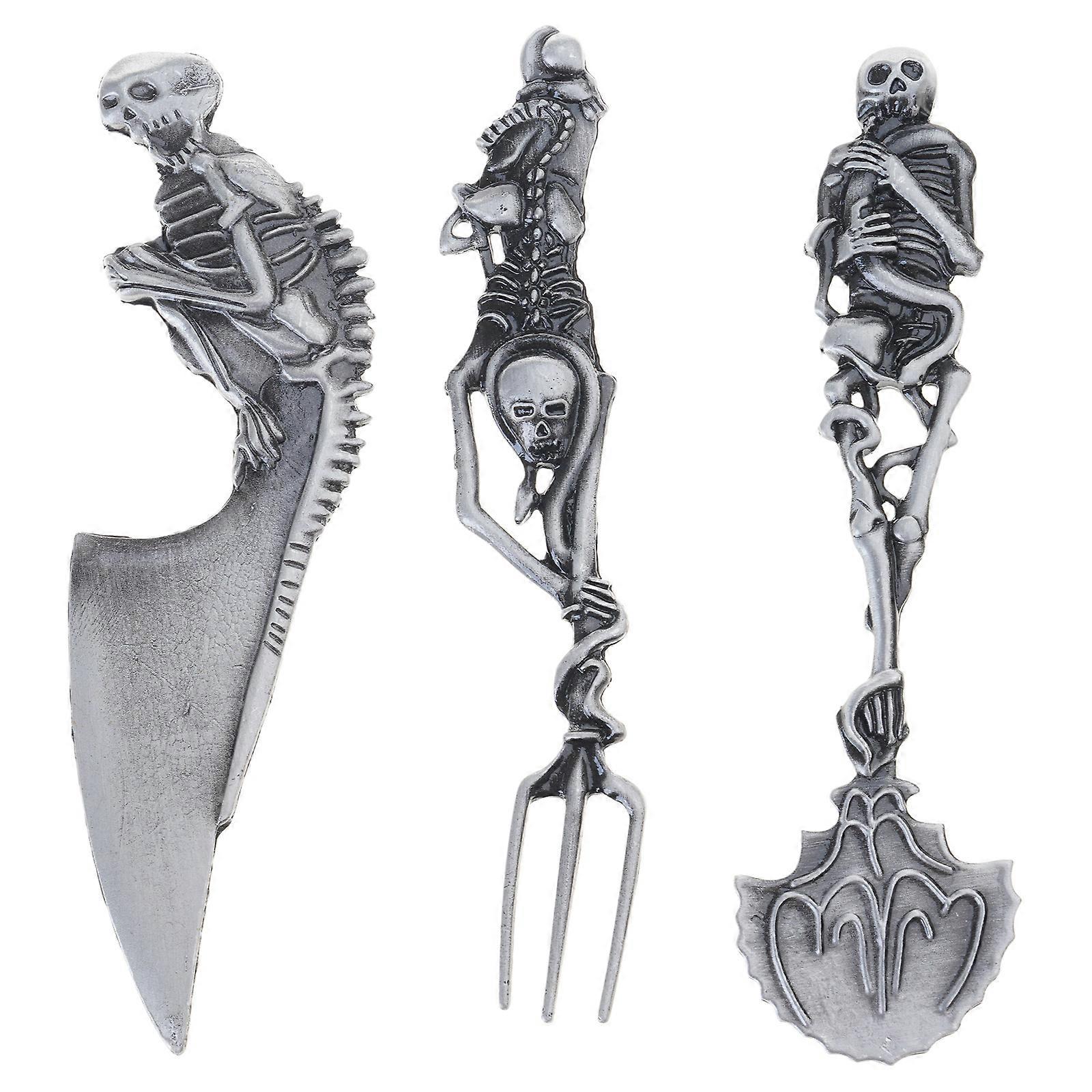 Halloween Gift Skeletal Cutlery Sets Metal Tableware Fork Spoon Knife Flatware  silver