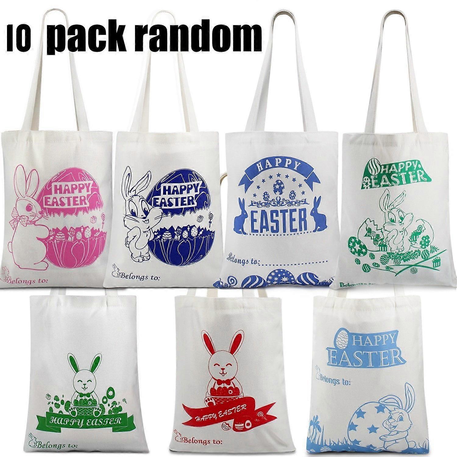 [Random 10 Handbag Pack]Self Customize Easter Bags, Easter Basket With Bunny Element Design For Kids Easter Party (Random Pattern 10 Bags)