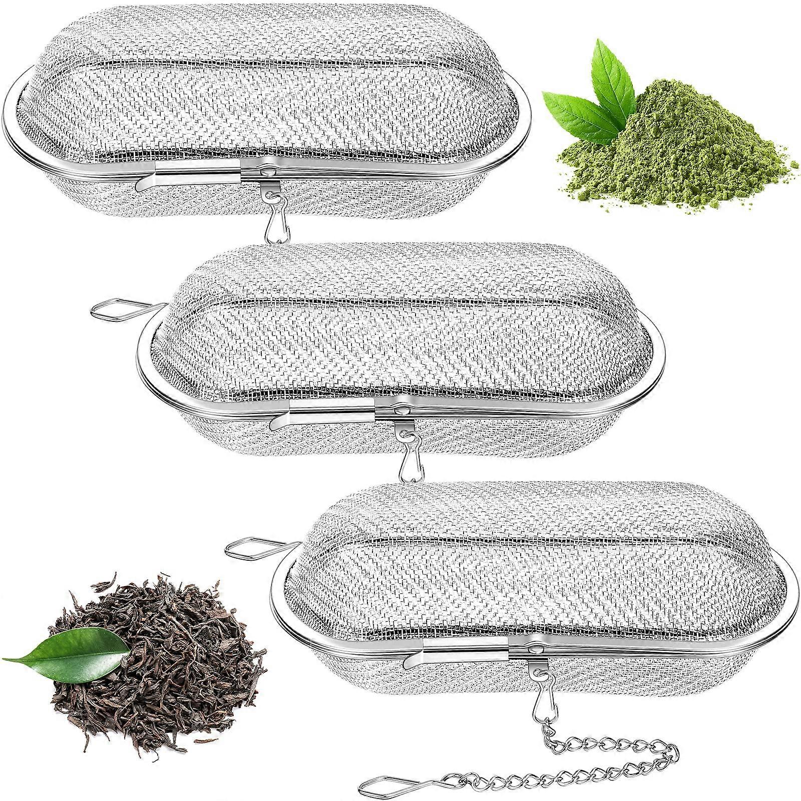 Tea Infuser Set of 3 Stainless Steel Mesh Oval Floating Strainers for Loose Leaf Tea Brewing