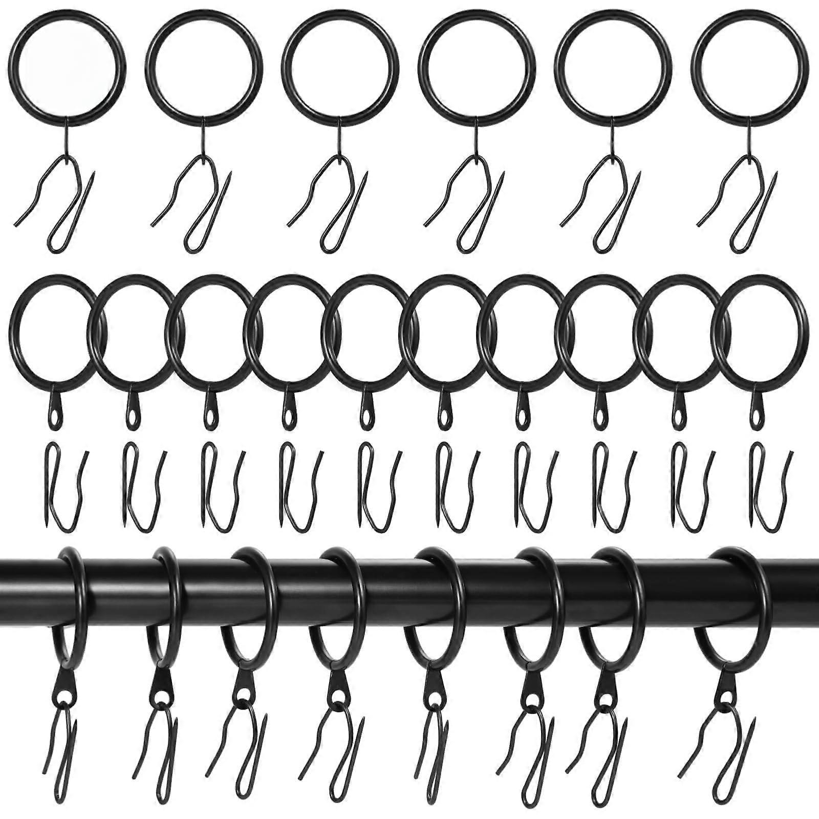 Curtain Rings with Hooks 100 Sets Metal Rustproof 1.26' ID for Drapes and Shower Curtains