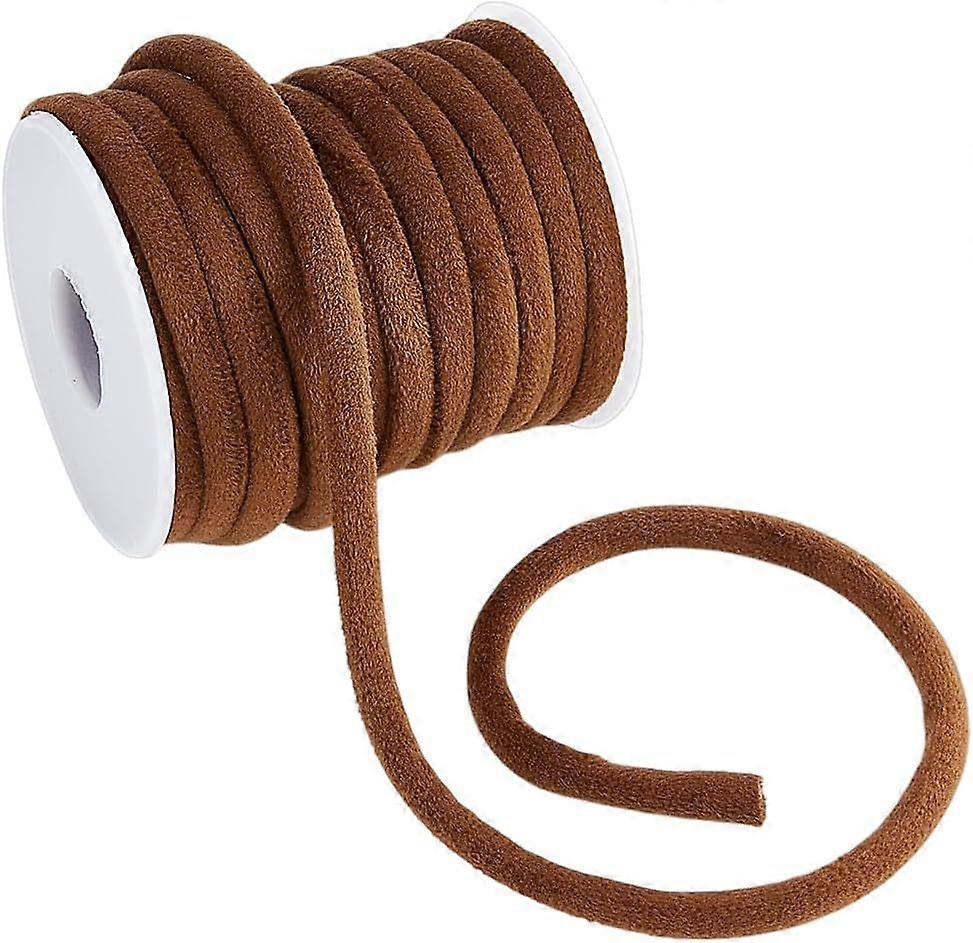 10.94 Yards Soft Velvet Round Cord 6mm Dark Brown Velvet Cord String with 1pc Spool Soft Velvet Ribbon Velvet Craft Thread Tubing Fabric Cord for Neck