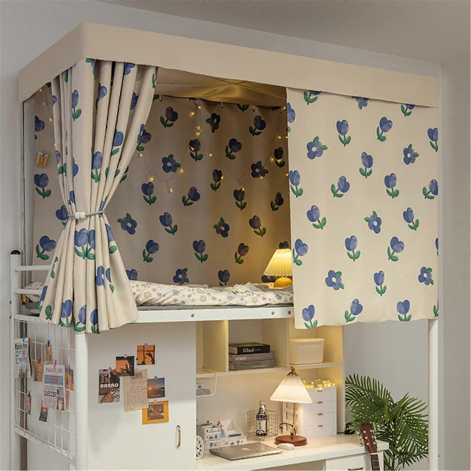 Bunk Bed Curtains with Full Privacy Coverage, Light Blocking and Breathable Fabric for Dorm, 3pcs  Set, 1.2M Flower B