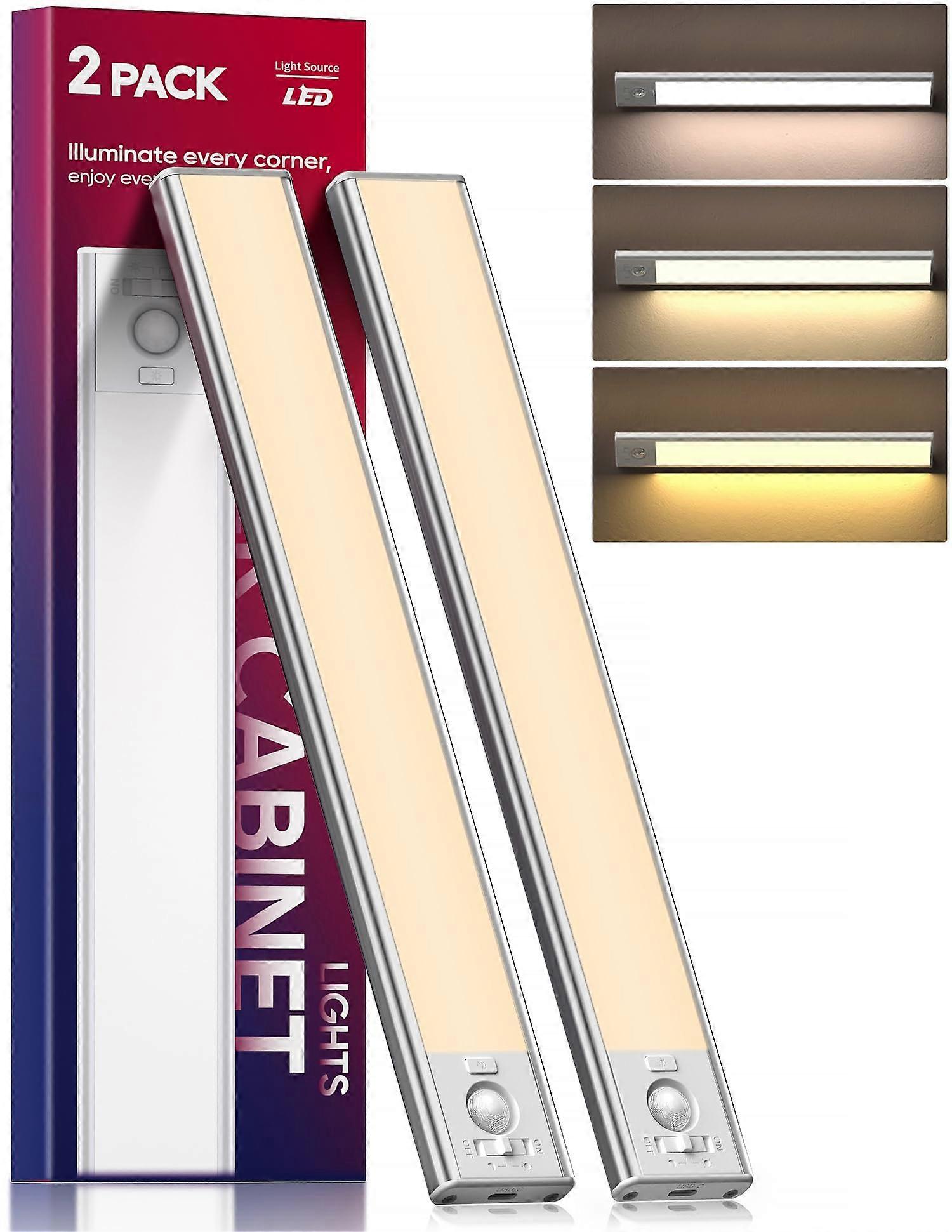 Under Cabinet Lighting 2 Pack LED Motion Sensor Lights, 3 Color Temps, USBC Rechargeable, Magnetic Mount