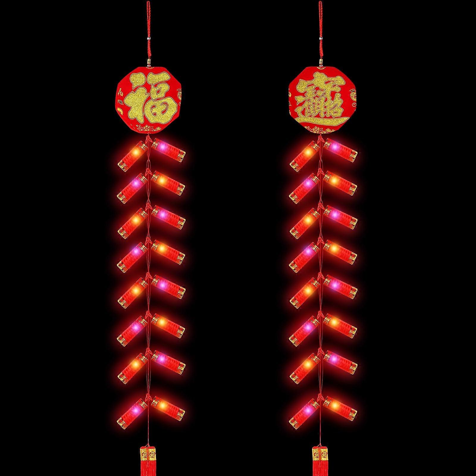 Chinese  Year LED Firecracker Decorations with Red Tassel and Blessing Emblem for Home Door