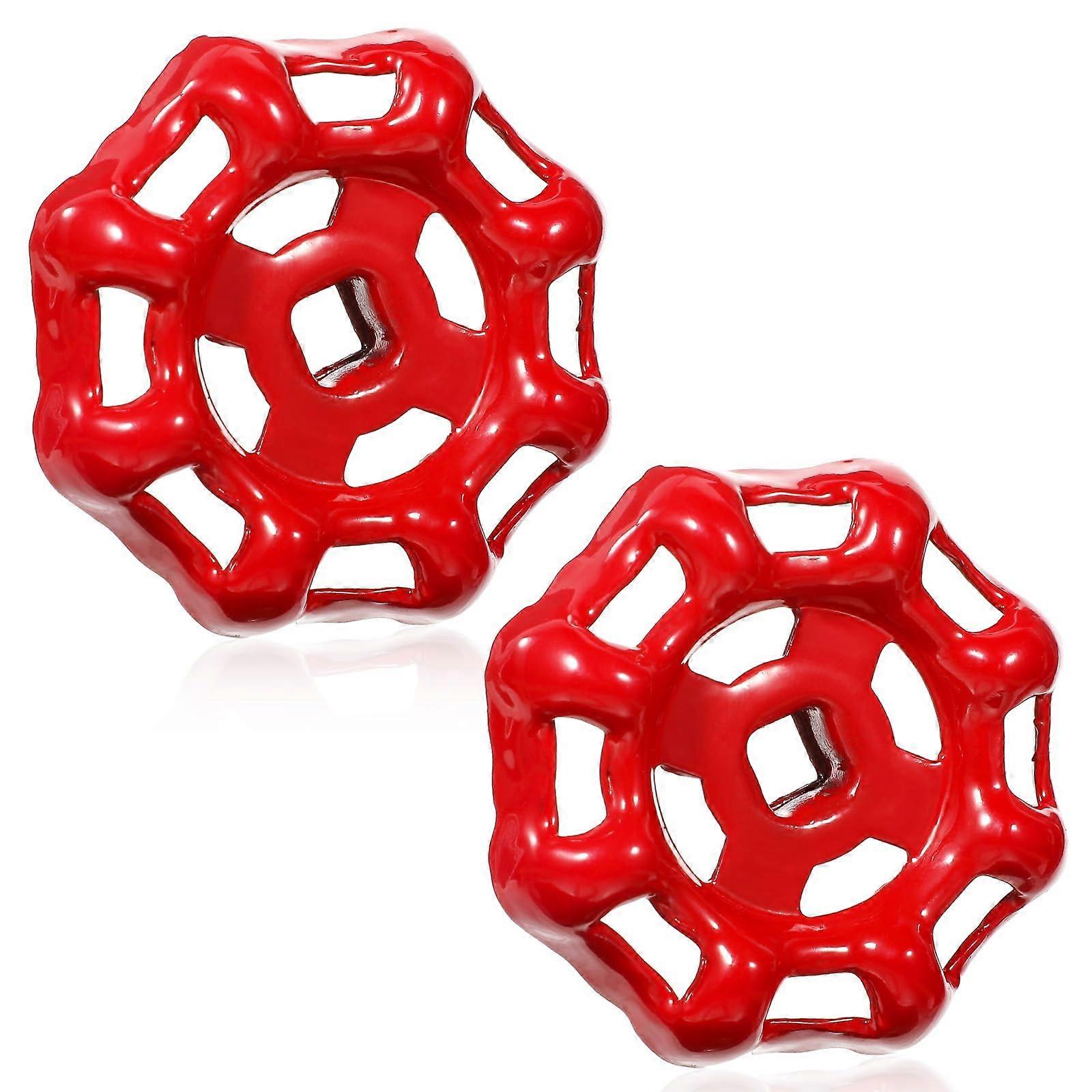 Outdoor Faucet Handle Replacement 2 Pack, Red Metal Hose Bib Handle, 7x7mm Square Hole, Durable Grip