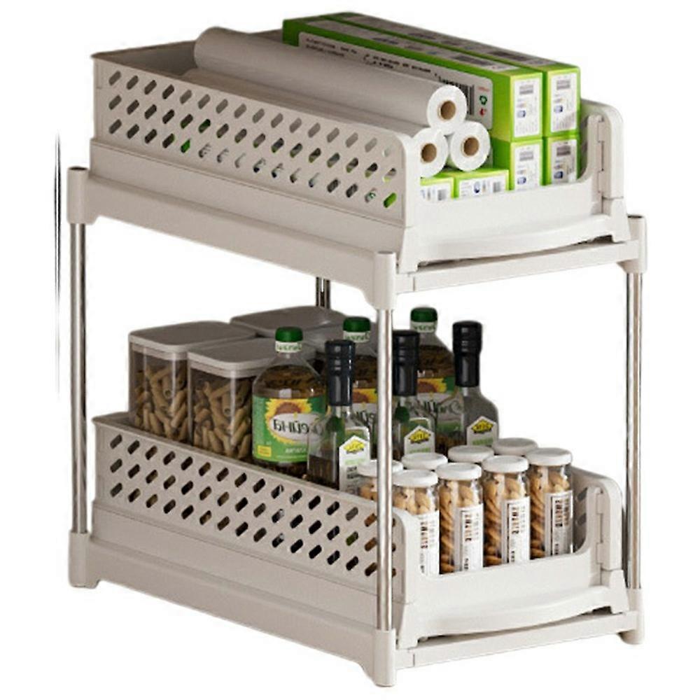 Foldable 2-Tier Pull-Out Shelf Organizer For Kitchen Sink Cabinet Spice Rack Space Saving Storage