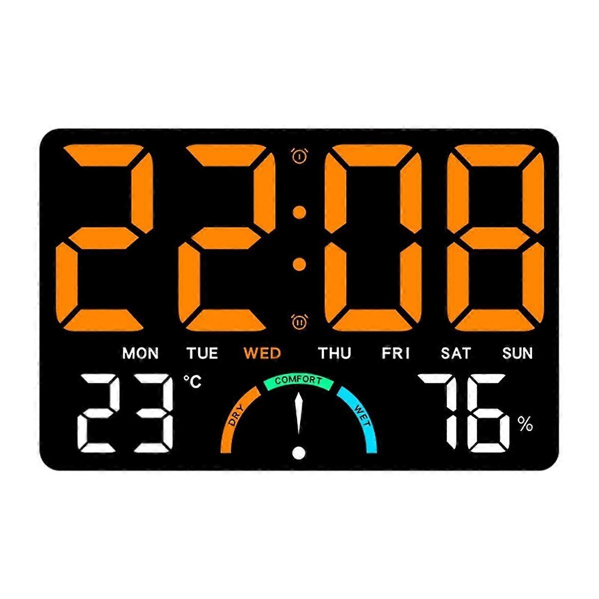 Digital Wall Clock with Large LED Display Date Temperature&Humidity,Modern Electric Wall Clock for