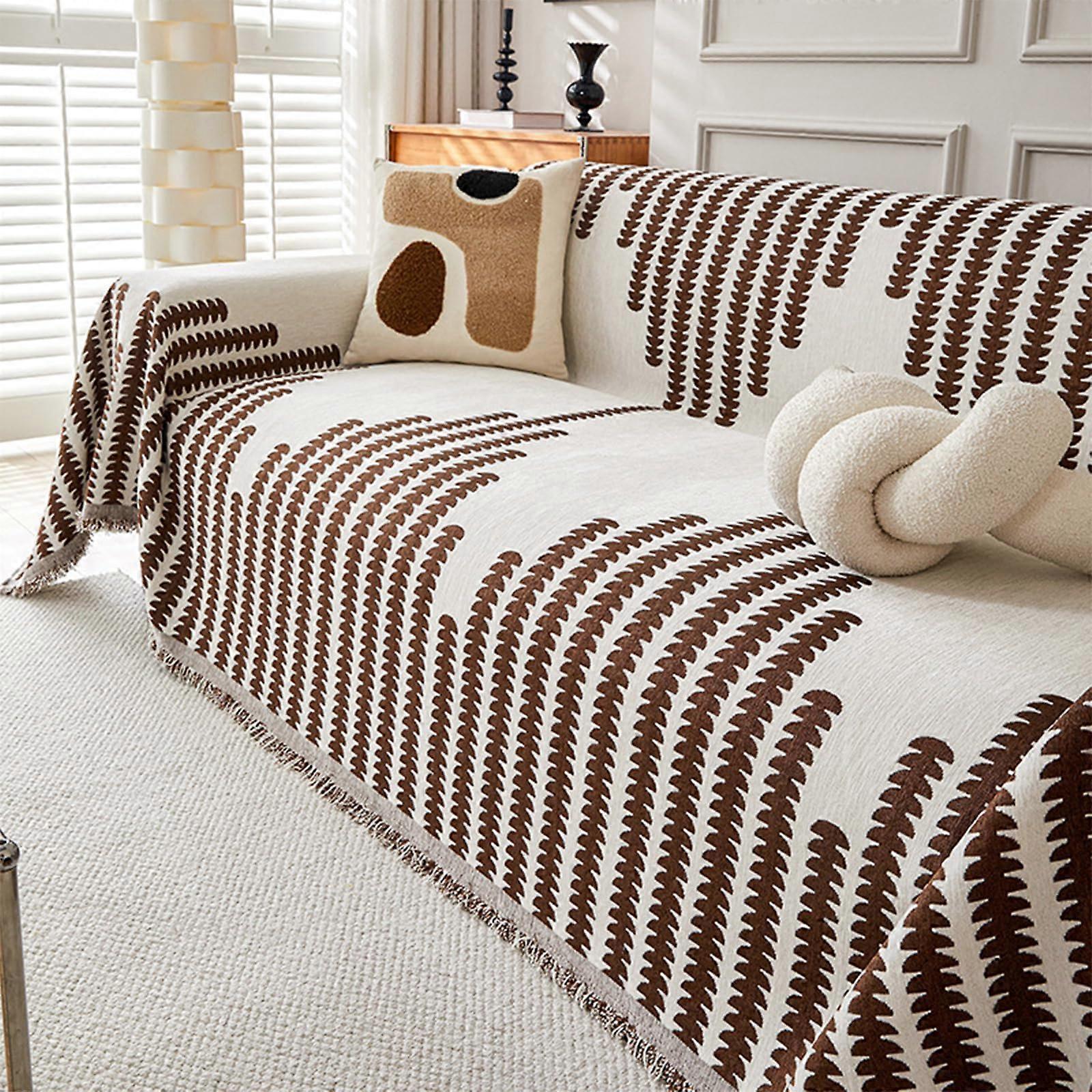 Reversible Sofa Cover Bohemian Chenille Waterproof AntiScratch Protector for Pets 180x340cm