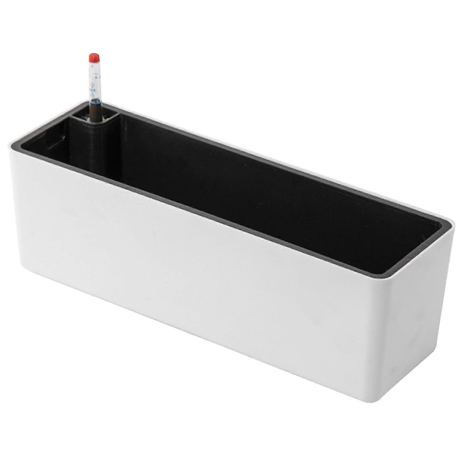 Self Watering Planter with Water Level Indicator, Rectangular Indoor Window Box Flower Pot with Drainage Hole, White