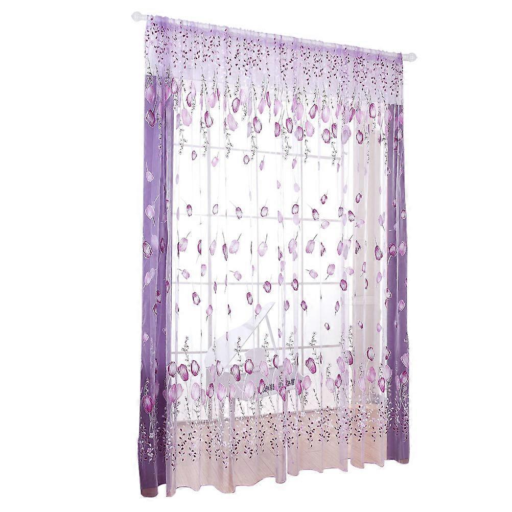 Transparent Window Screen Tulip Flower Sheer Curtains for Window Shielding