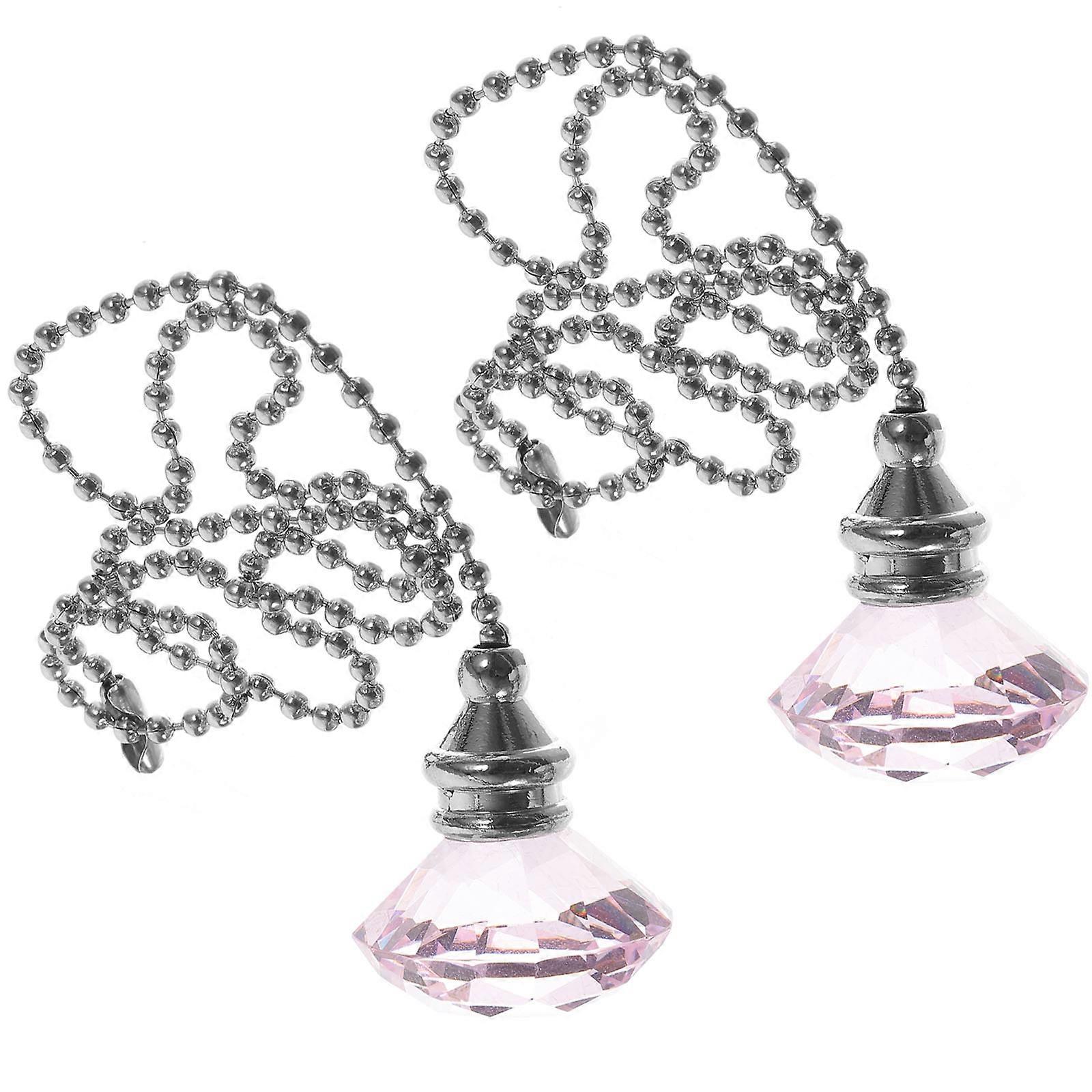 Ceiling Fan Pull Chain Extender with Rhinestone Beads for Decorative Use Pink 2pcs