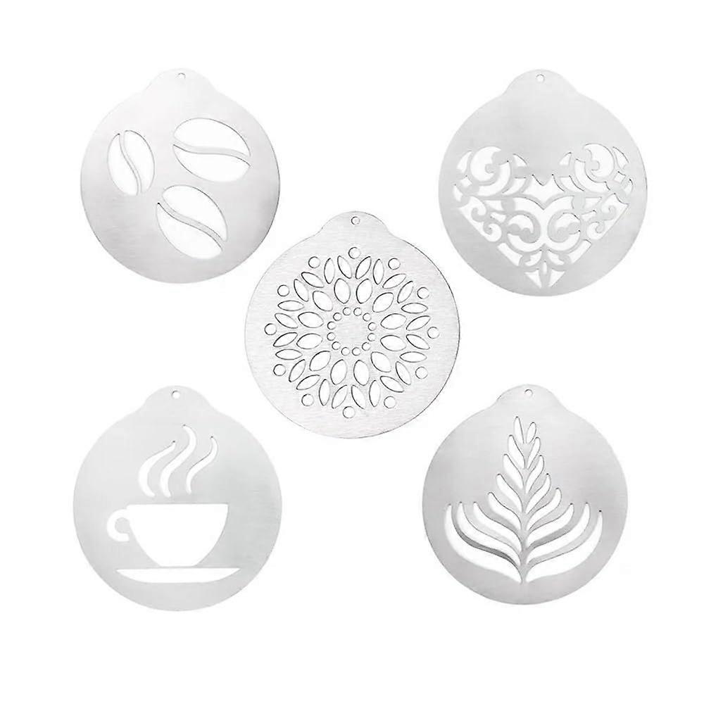 5Pcs Stainless Steel Coffee Stencil Set with Precise Pattern Design, Reusable Latte Art Templates