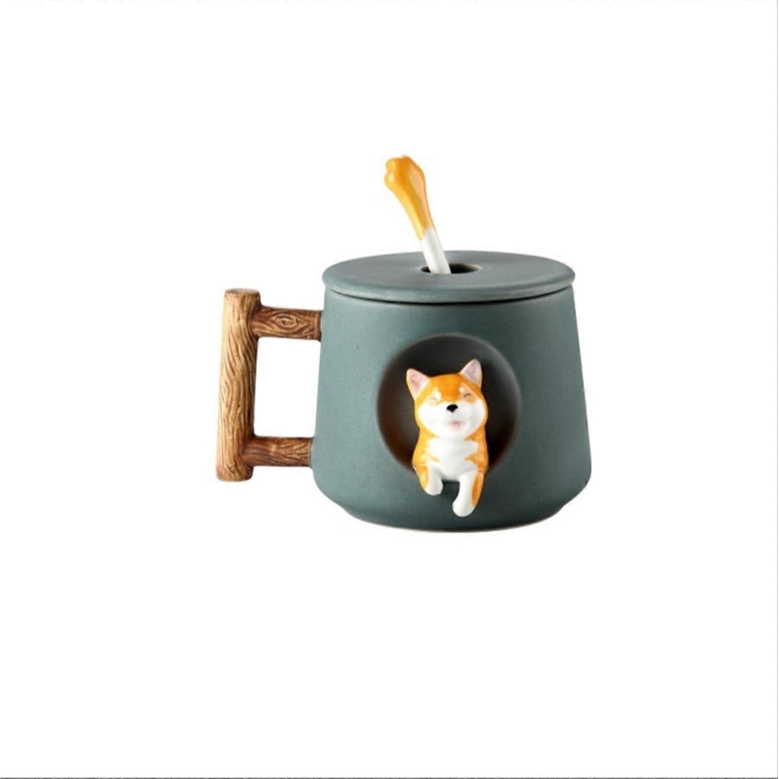 Ceramic Coffee Mug with Lid and Spoon, Durable Design, Office Cup Set for Hot Drinks