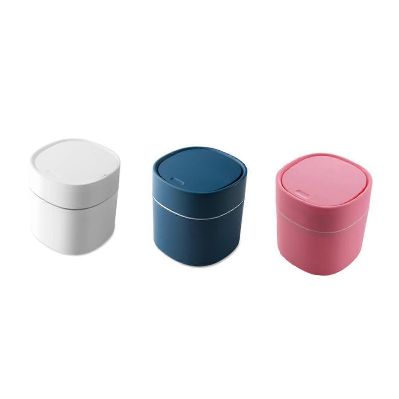 Mini Desktop Trash Can with Lid Compact Blue Garbage Bin for Home Office Kitchen Bathroom Car