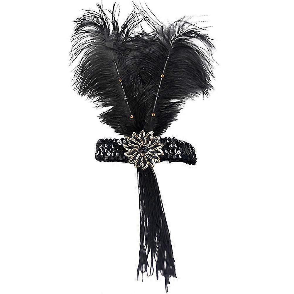 Black Flapper Headband with Long Tassel for Decor Use