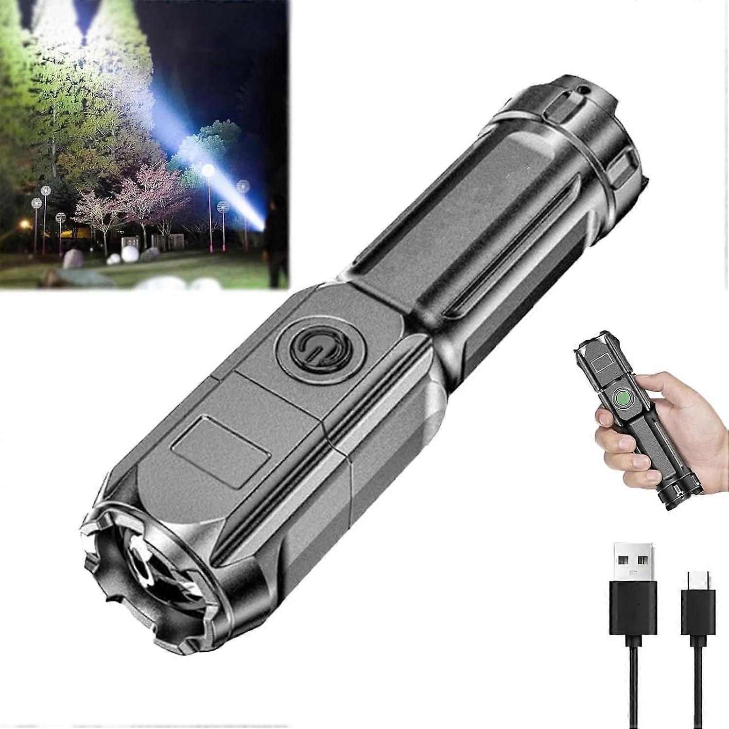 Powerful LED Flashlight 900000 Lumens Rechargeable Zoomable Torch with 3 Modes for Camping