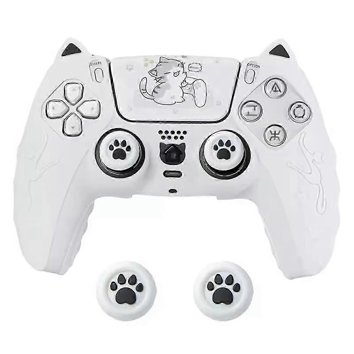 Silicone Cat Ear Handle Protective Cover for PS5 Controller White