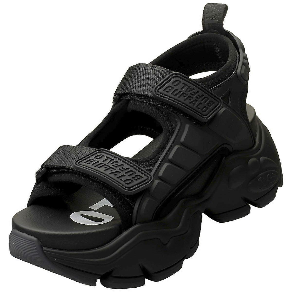 Buffalo Binary Track Vegan Womens Platform Sandals in Black