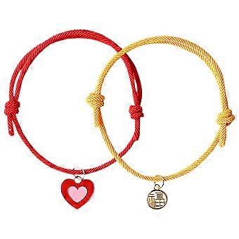 Cat Collar Handmade Adjustable Pet Necklace Featuring Lucky Rope and Heart 2Pcs