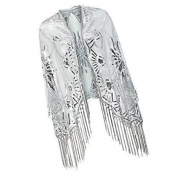 Kwasten Pailletten Sjaal Glinsterende Stola Voor Dame Formele Gelegenheid En Avond Feest Verkleden Cheongsam Jurk Sjaal Wrap grijs zilver