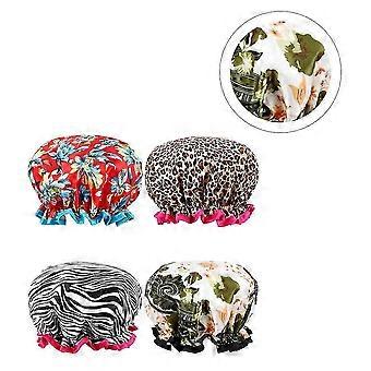 Double Layer Waterproof Shower Cap, Satin EVA Hair Protection, 4 Pack Assorted Colors for Shower and SPA