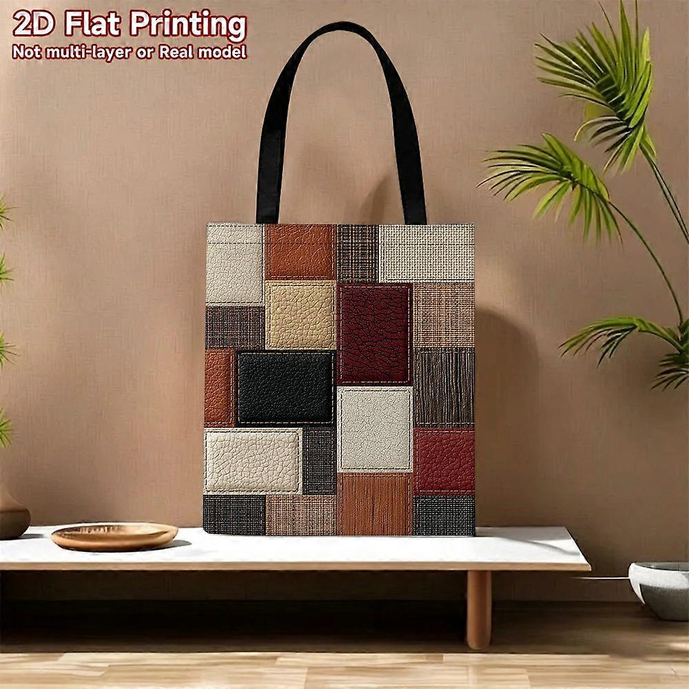 Sac à main pliable grande capacité DKOD (1 pièce) avec motif patchwork carré multicolore, en polyester résistant, idéal pour les voyages. - Rouge